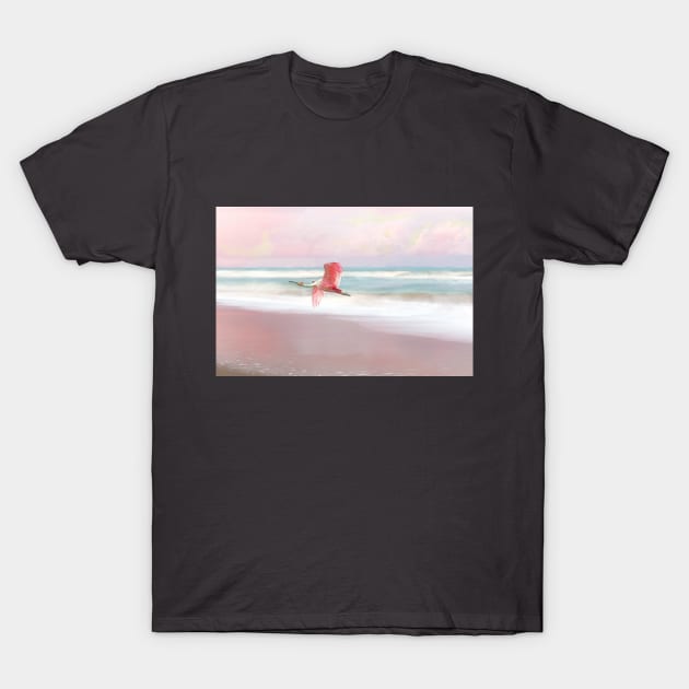 Roseate Spoonbill at Pink Beach T-Shirt by lauradyoung